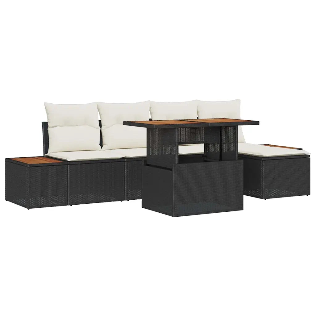 Set da Pranzo per Giardino con cuscino 6 pcs Nero e Beige