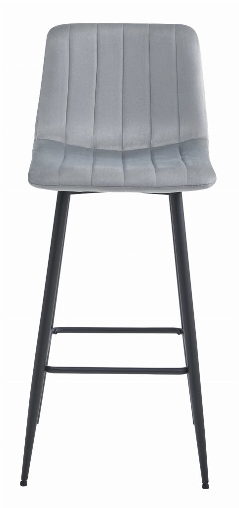 Sgabello da bar VALORA POZZA - Velluto grigio argento con gambe nere x 2