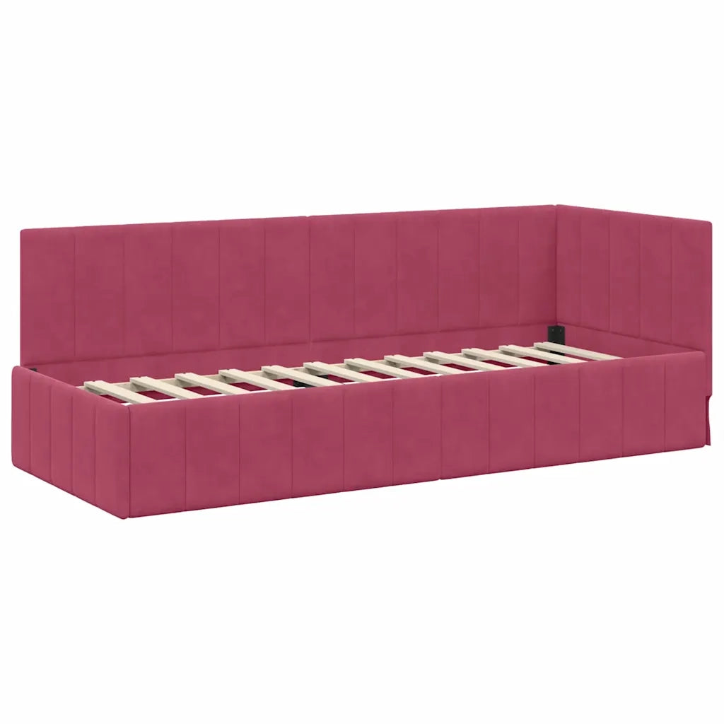 Letto singolo | Letto per adulti | Cornice del letto ad angolo Rosso Vino 80 cm x 200 cm Velluto