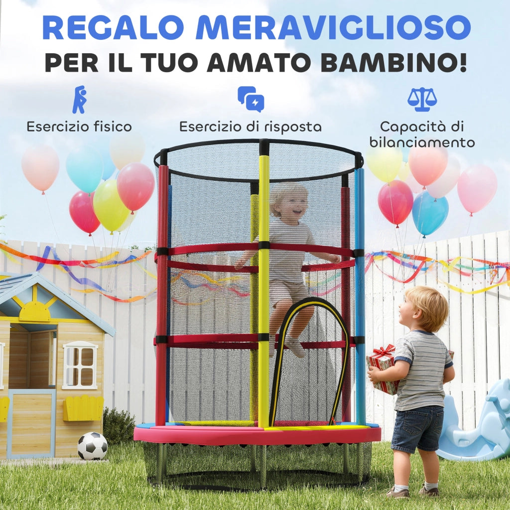 Trampolino per Bambini 3-6 Anni Ø160x190 cm con Rete di Sicurezza Senza Molle Multicolore
