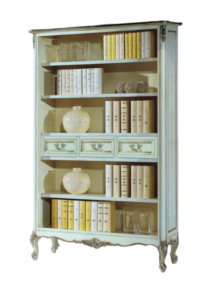 Libreria classica legno shabby bianco argento 130x50x215 - Mobili 2G