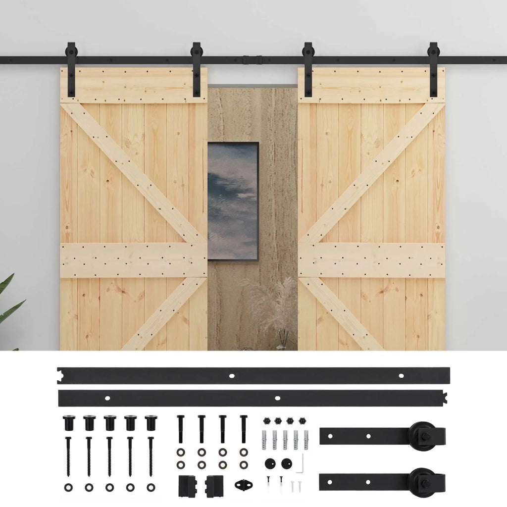 Porta scorrevole 2 pcs Naturale e Nero Legno Massello di Pino 3444875