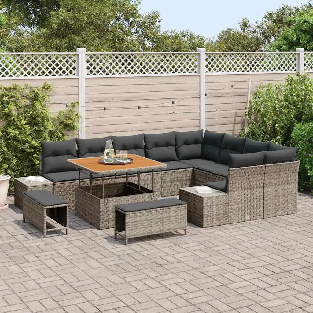 Set Divano da Giardino con cuscino 12 pcs Grigio polyrattan