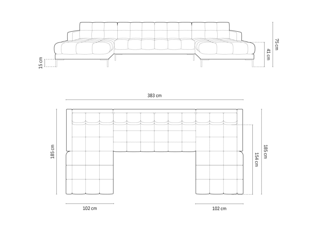 Cosmopolitan Design - Divano panoramico "Bali" 7 posti in velluto blu scuro 