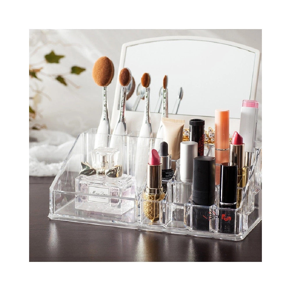 Trade Shop - Organizzatore Porta Cosmetici Specchio Jk 7024 16 Comparti Organizer Trasparente -