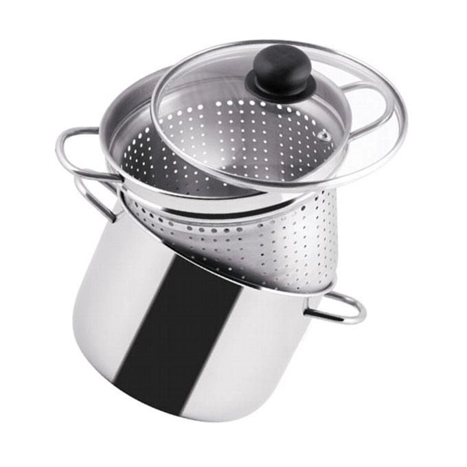 Sacim 173959 Pastissima Pentola Pastaiola in Acciaio Inox con Coperchio in Vetro e Cestello Cuocipasta Adatta per Induzione Capacita' 4 Lt colore Nero