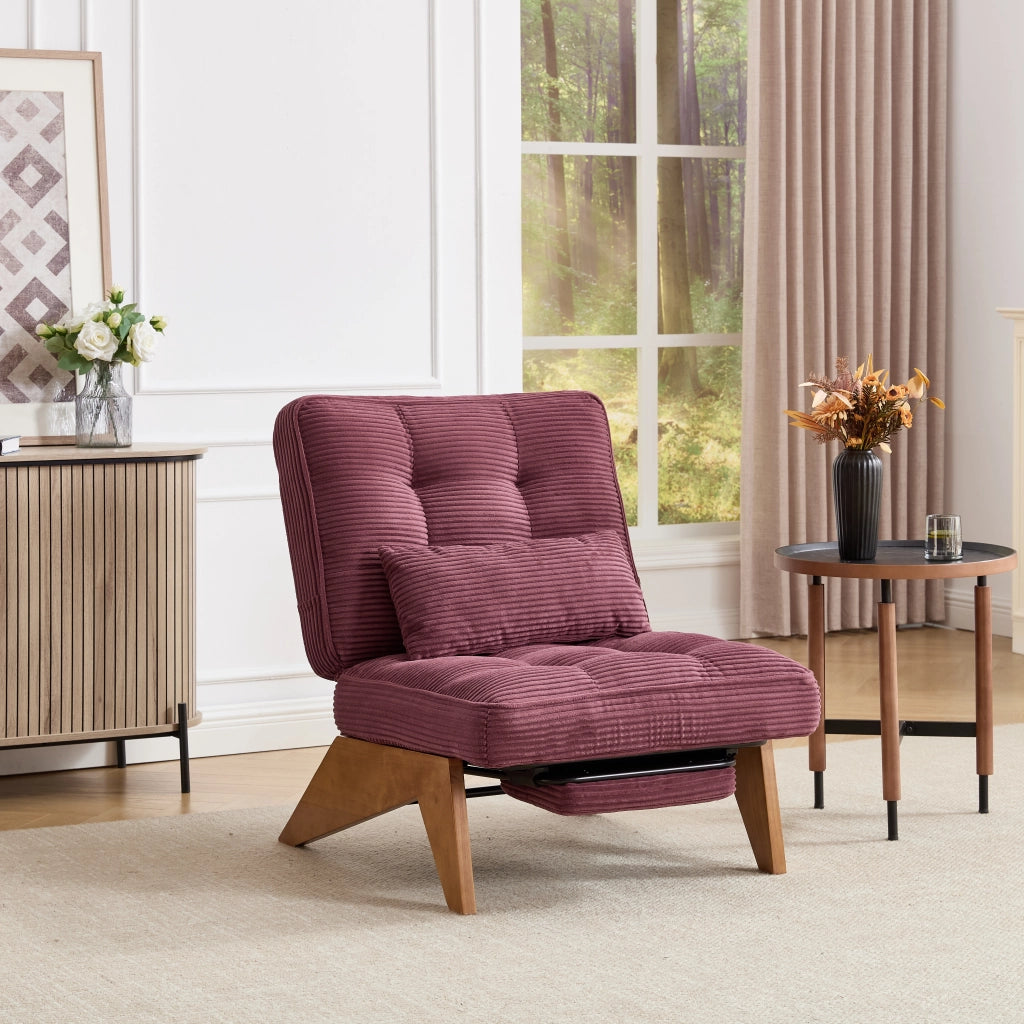 Poltrona relax reclinabile in velluto a coste bordeaux con poggiapiedi 127x73x90 cm