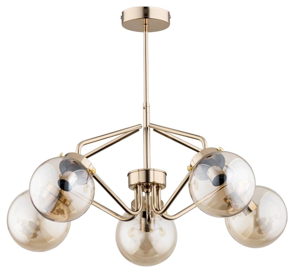 Alfa Barsum plafoniera ottone/oro vetro 5xE14 40W dimmerabile