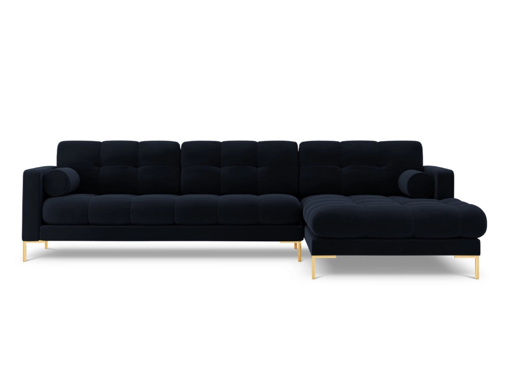 Cosmopolitan Design - Divano angolare destro "Bali" 5 posti in velluto blu scuro 