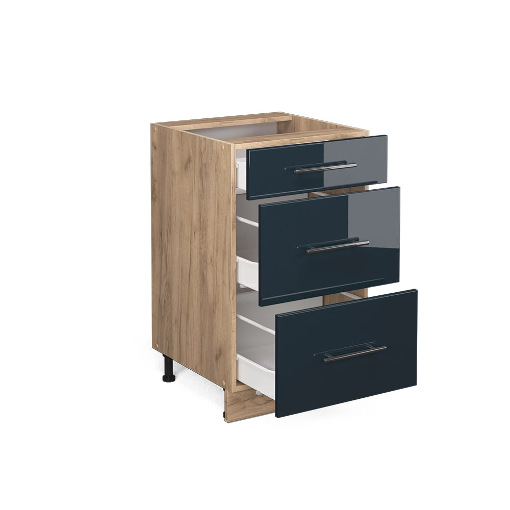 Mobiletto base per cucina Fame-Line Blu scuro lucido/Rovere dorato 50 cm, PL Marmo Vicco