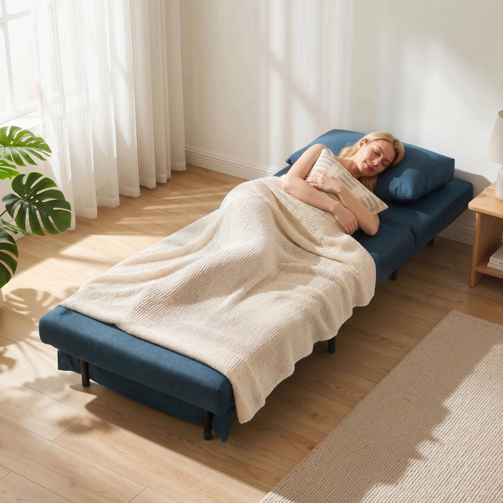 Divano Letto 1 Posto ¨C Minimal ¨C Blu, Tessuto, Dossier Regolabile
