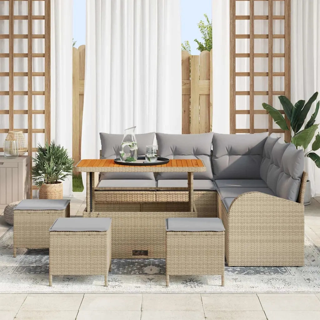 Set Divano da Giardino con cuscino 9 pcs Beige polyrattan 3362402