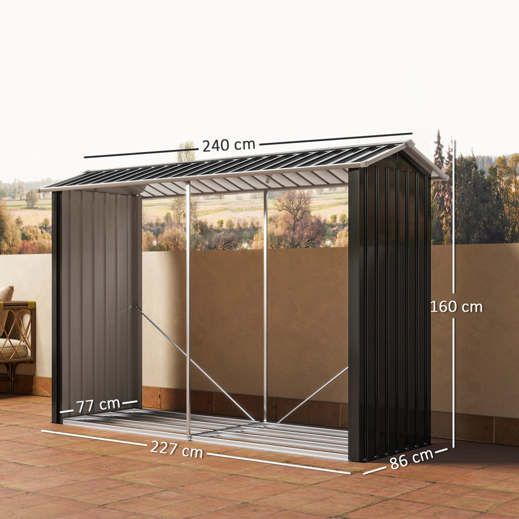 Legnaia con Struttura con Base Rialzata 240x 86x160 cm in Acciaio Galvanizzato Nero