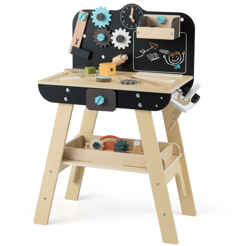 Banco da lavoro per bambini officina con strumenti in legno e accessori giocattolo, Banco set da gioco con attrezzi per bambini-Giocattoli educativi