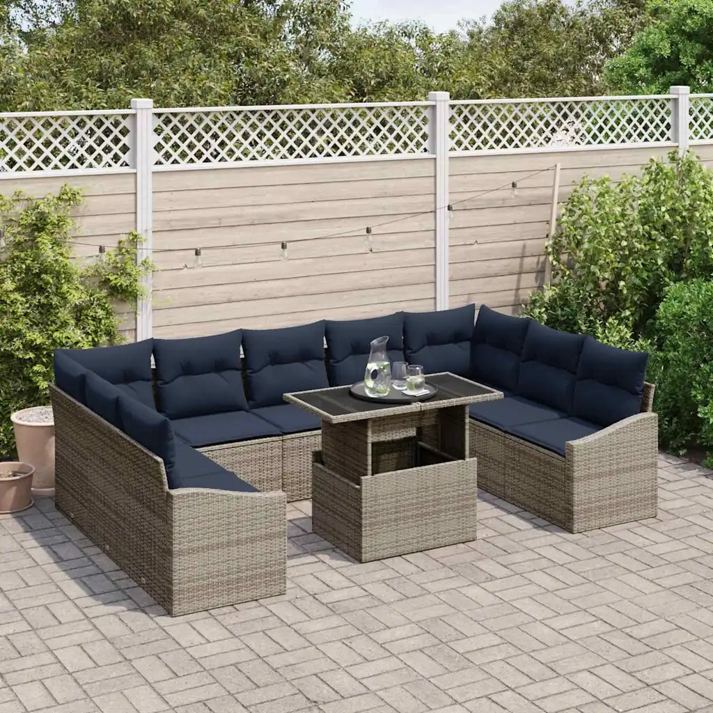 Set di divani con cuscino 10 pcs Nero e Blu polyrattan 3349072