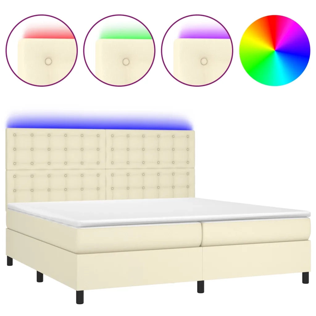 Giroletto a Molle con Materasso e LED Crema 200x200 cm 3135965