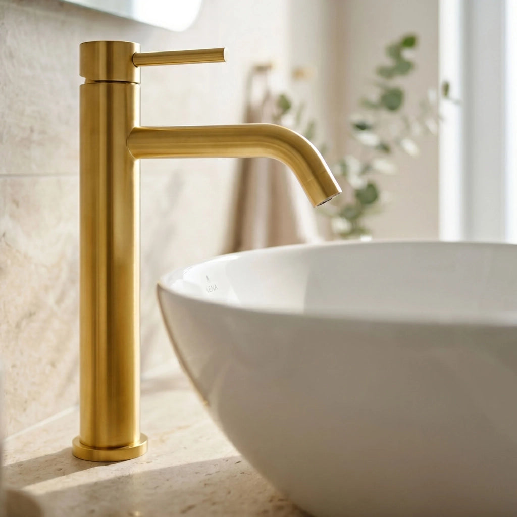 Rubinetto lavabo alto da appoggio miscelatore bagno oro VERTI