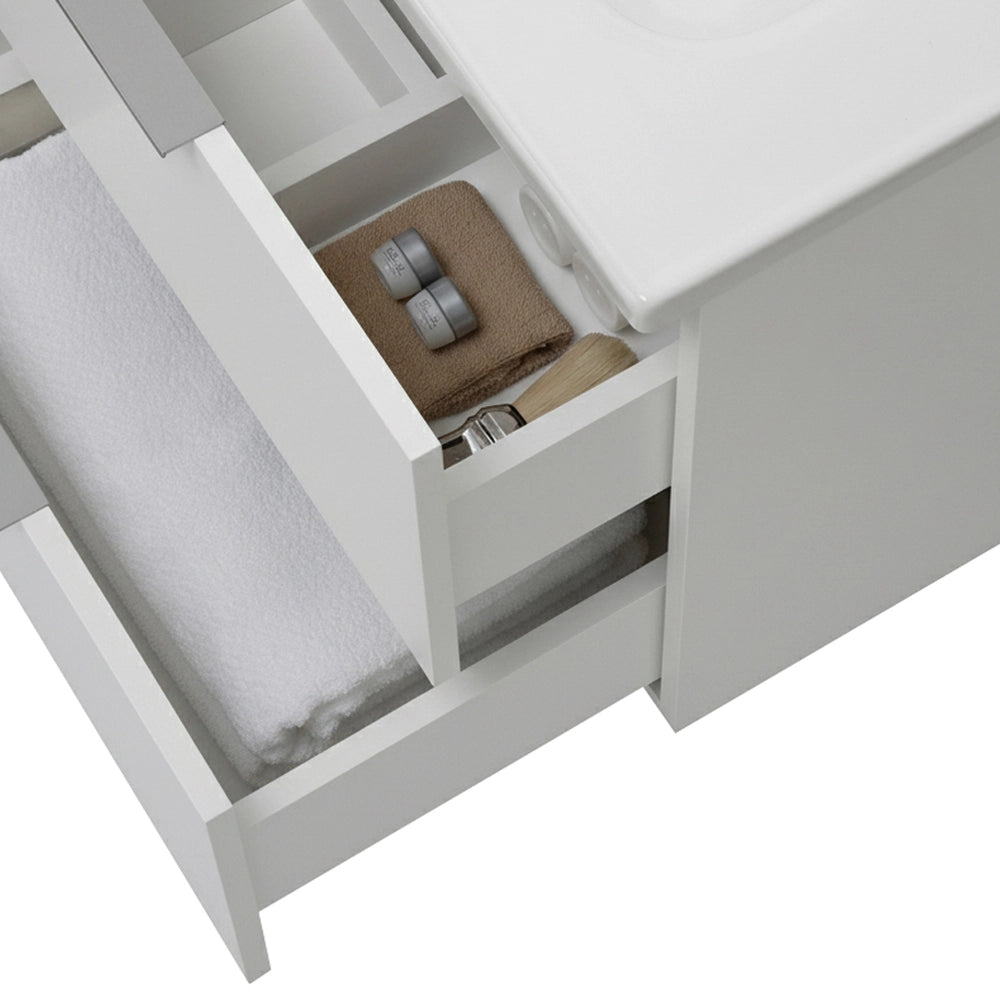 Mobile bagno sospeso 100cm bianco opaco con cassetti soft-close lavabo e specchio Elva