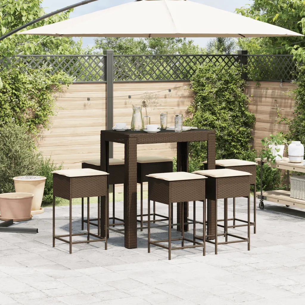 Set Bar da Giardino 7 pz con Cuscini in Polyrattan Marrone 3261453
