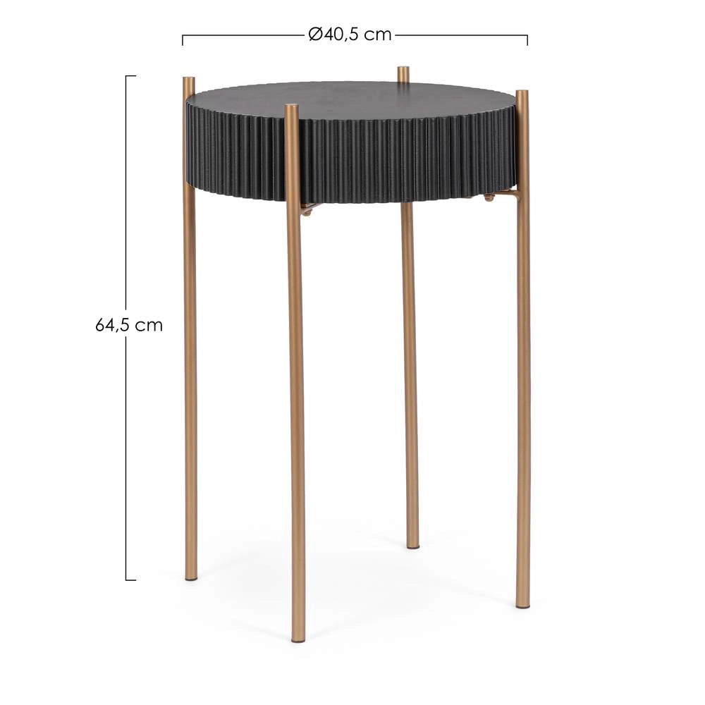 Tavolino Rotondo in Acciaio e Legno Industrial Darcy Nero Bizzotto