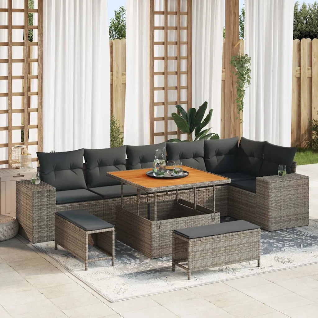 Set Divano da Giardino con cuscino 9 pcs Grigio polyrattan 3362018
