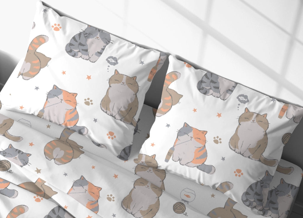 Sacco Copripiumino In 100% Cotone Made Italy Disegno Gatti 25GI - Matrimoniale - Gatti 25GI