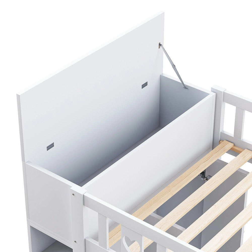 Letto a Soppalco con Contenitore e Scaffali ¨C MINIMAL ¨C Bianco 90x200