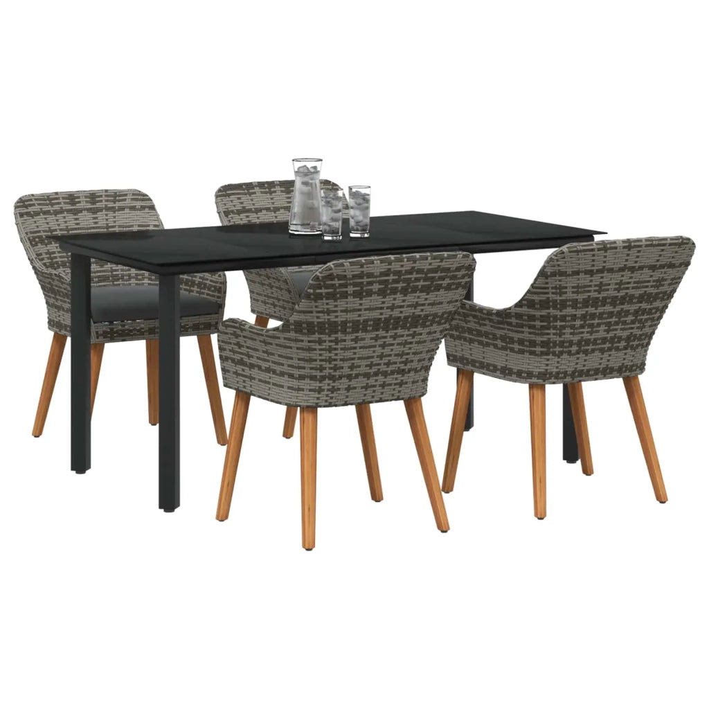 Set da Pranzo per Giardino con cuscino 5 pcs Grigio polyrattan
