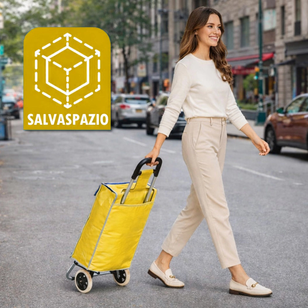 Carrello per la Spesa Zeus Trolley con Rivestimento Termico 35x30x90 cm e Ruote Giallo