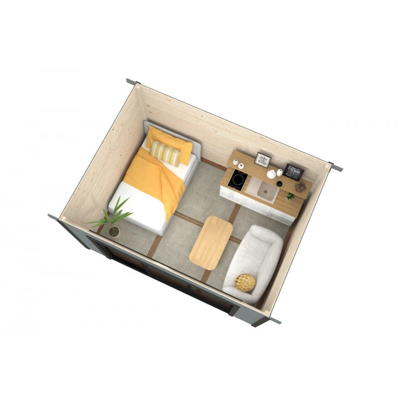 Casetta da giardino in legno 385x291 cm, pareti 28 mm con porta scorrevole vetrata larga, per deposito attrezzi esterno - Esterni da Vivere