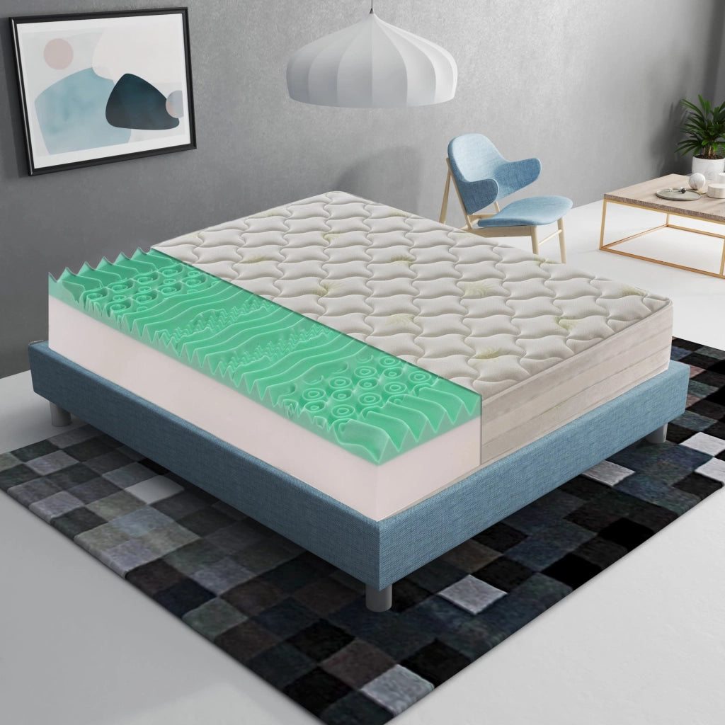 Materasso Matrimoniale 160x190 in Memory Foam - Alto 25 cm - 5 cm memory foam - Rivestimento Aloe Gel rinfrescante - Ortopedico