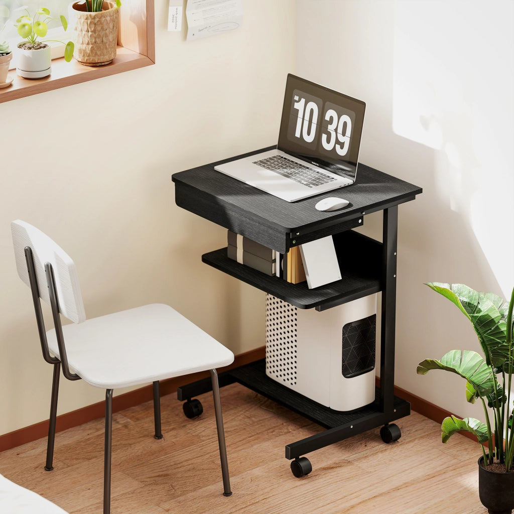Scrivania per Computer con Cassetto e Ripiani ¨C Xylo ¨C Legno e Metallo Nero 56x51x79 cm