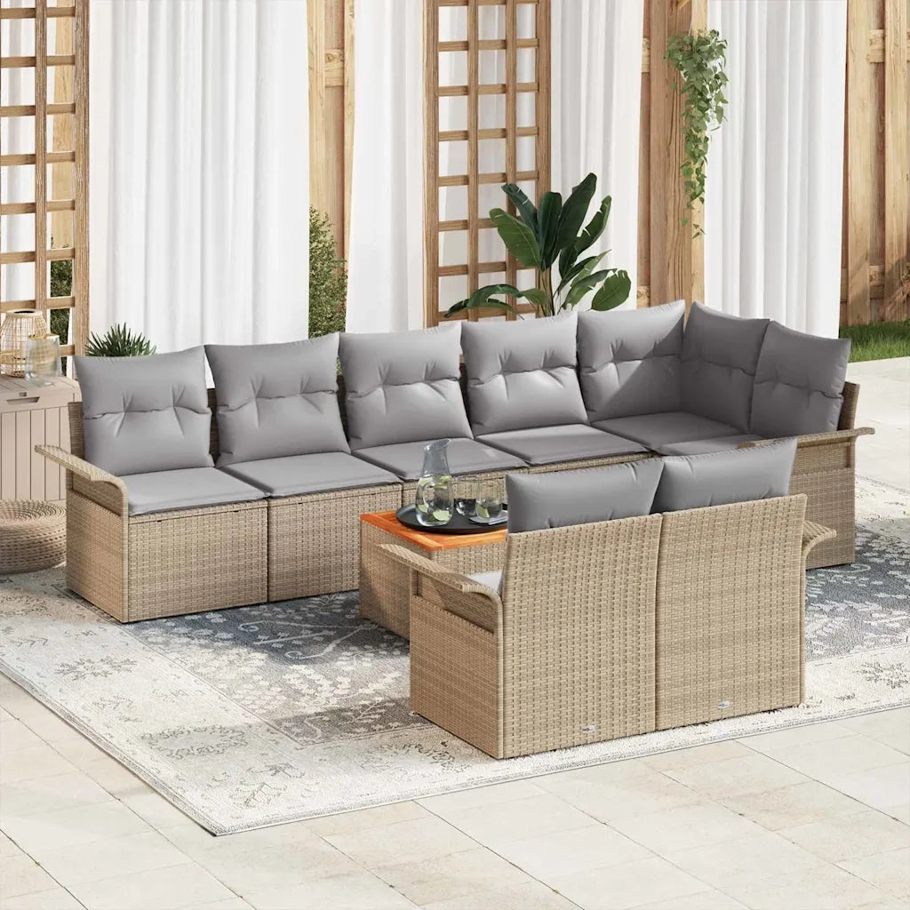 Set Divano da Giardino con cuscino 9 pcs Beige polyrattan 3347343