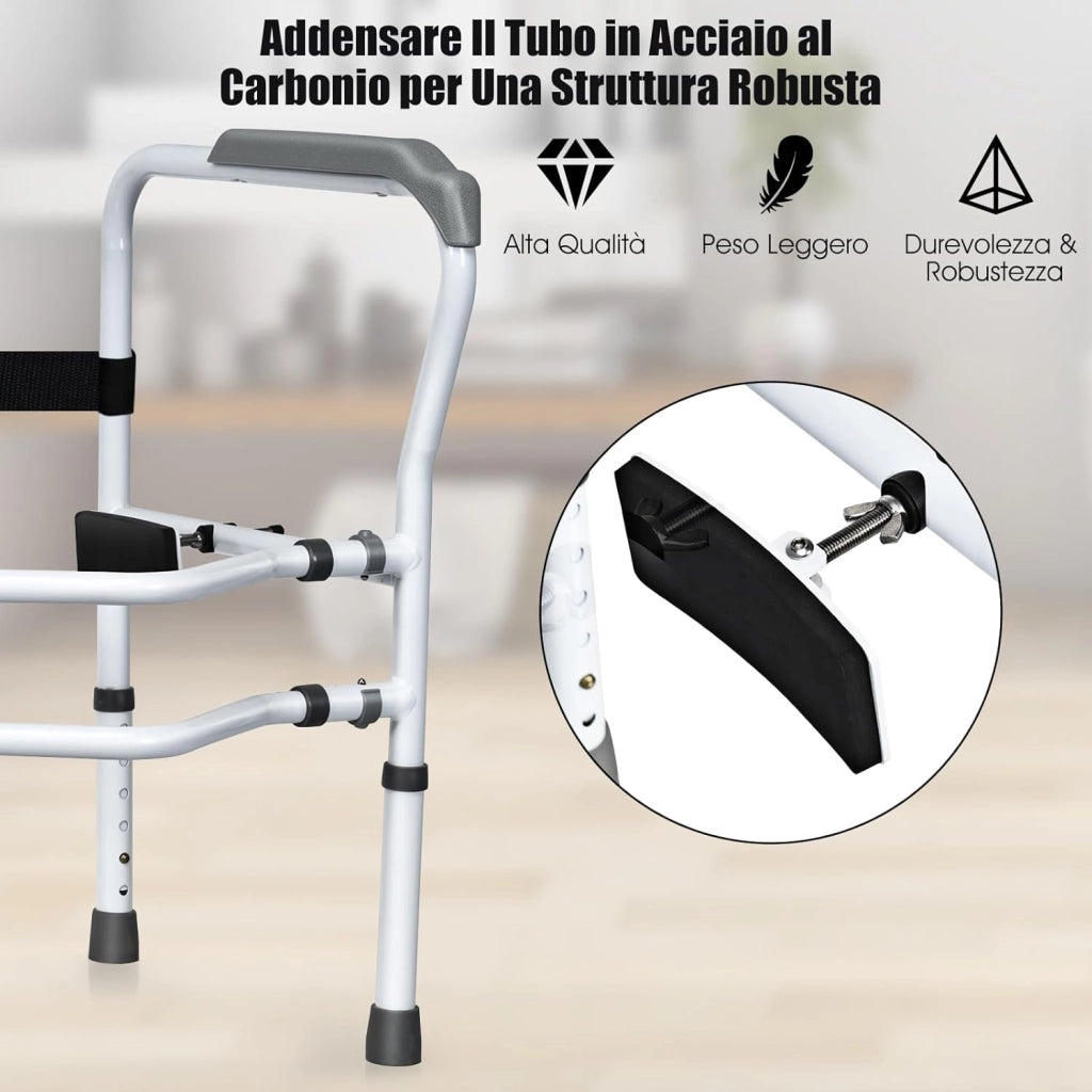 Supporto per WC, Supporto per WC con Altezza e Larghezza Regolabili e Dispositivi di Fissaggio Girevoli a 360°, Supporto per Bagno per Anziani Disabili