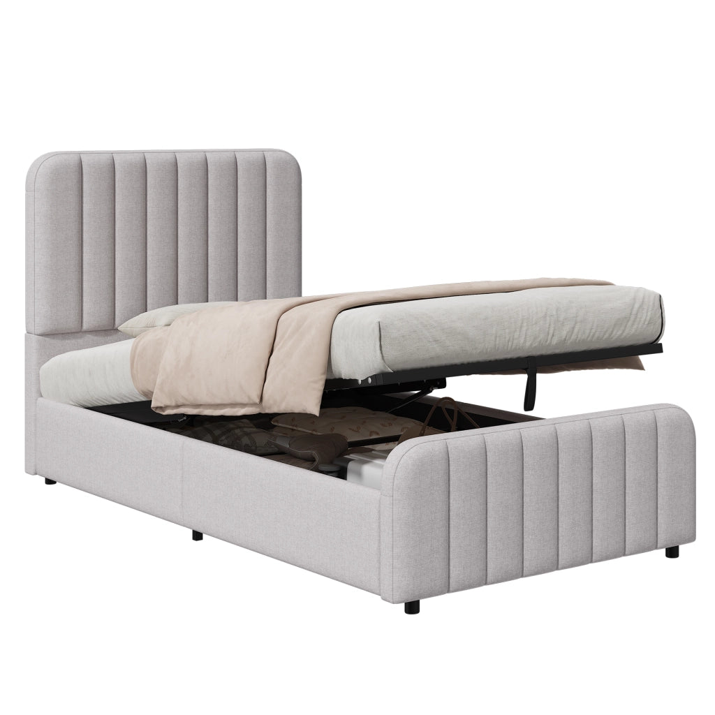 LETTO Contenitore 90x200 cm con rete sollevabile Grigio in lino