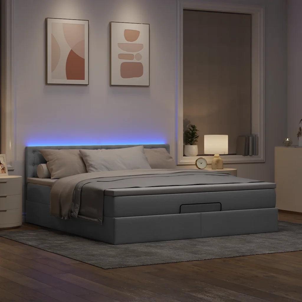 Pouf Letto con Materasso e LED Grigio Chiaro 180x200cm Tessuto