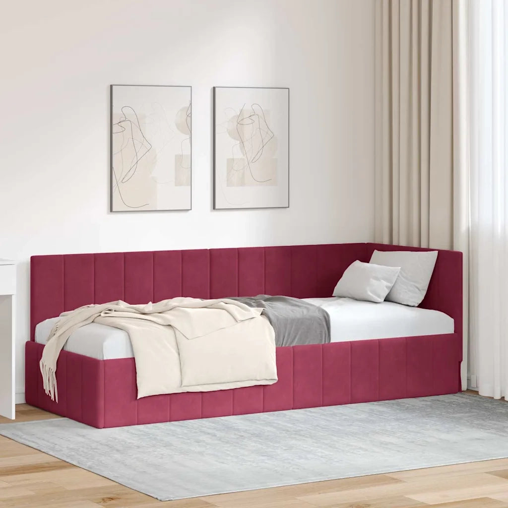 Letto singolo | Letto per adulti | Cornice del letto ad angolo Rosso Vino 80 cm x 200 cm Velluto