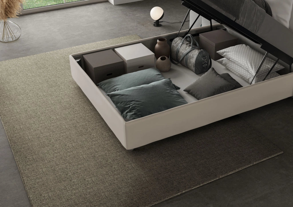BS COM Letto una piazza e mezza contenitore imbottito 130x190 similpelle tortora