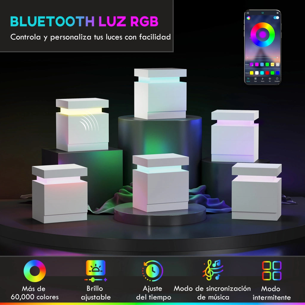Comodino con Luci LED e 2 Cassetti ¨C Minimal ¨C Bianco Lucido 45x35x52 cm