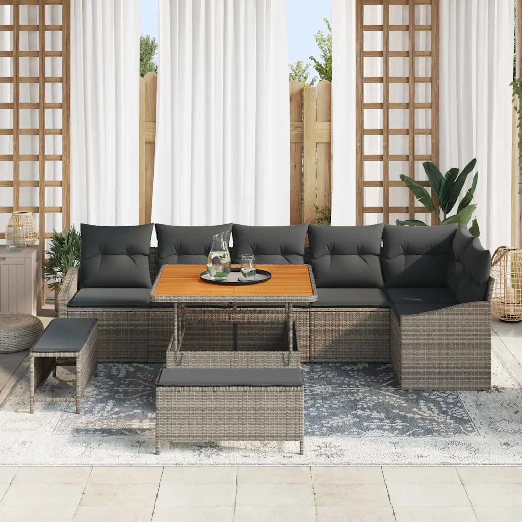 Set Divano da Giardino con cuscino 9 pcs Grigio polyrattan 3362668