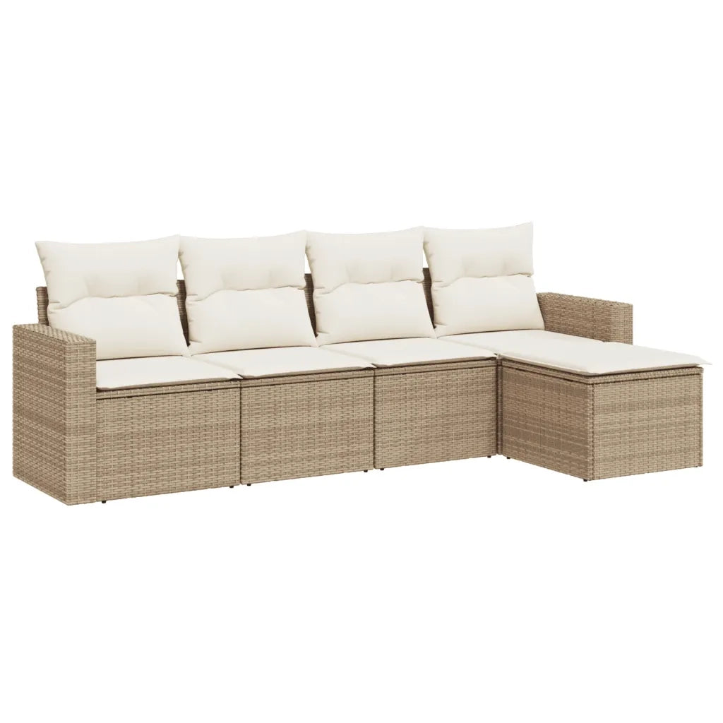 Set Divano da Giardino 5 pz con Cuscini Beige in Polyrattan