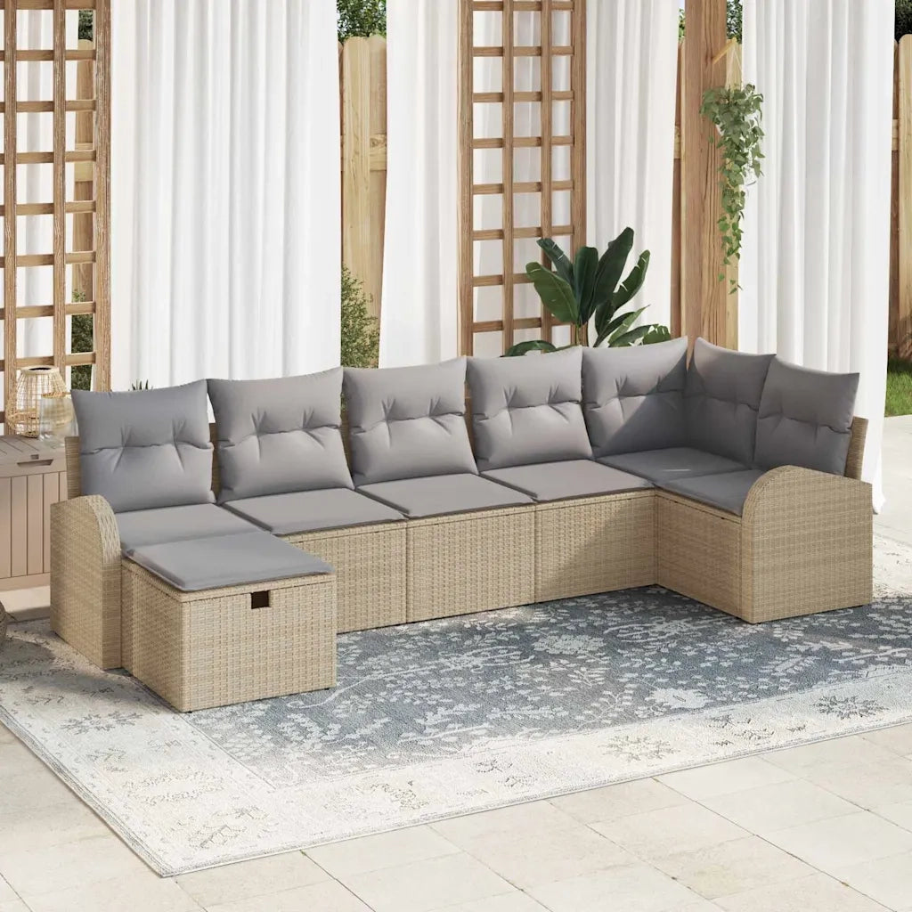 Set Divano da Giardino con cuscino 7 pcs Beige polyrattan 3360431