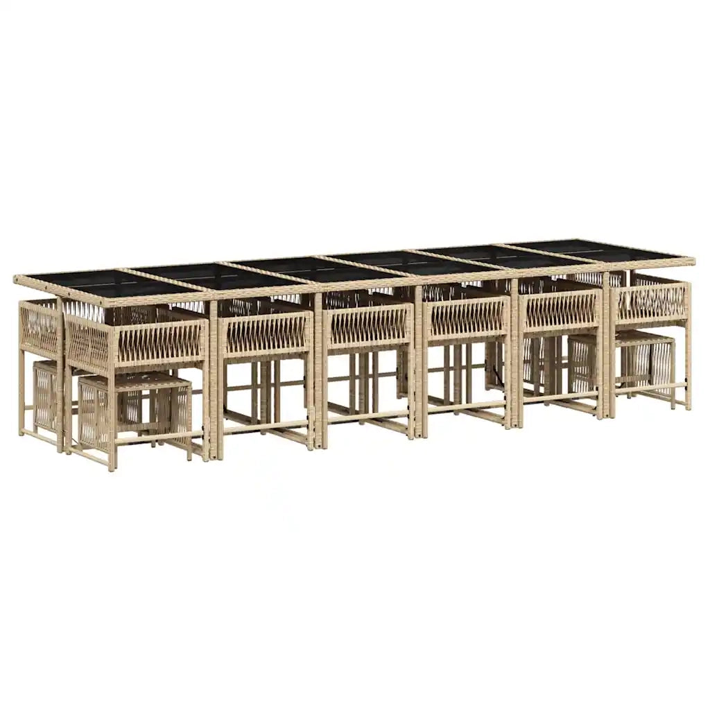 Set Pranzo da Giardino 17 pz con Cuscini Beige Misto Polyrattan