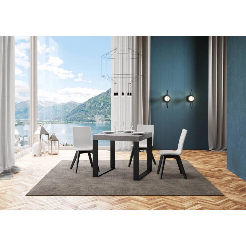 Tavolo allungabile 90x90/246 cm Tecno Premium telaio Antracite - Cemento