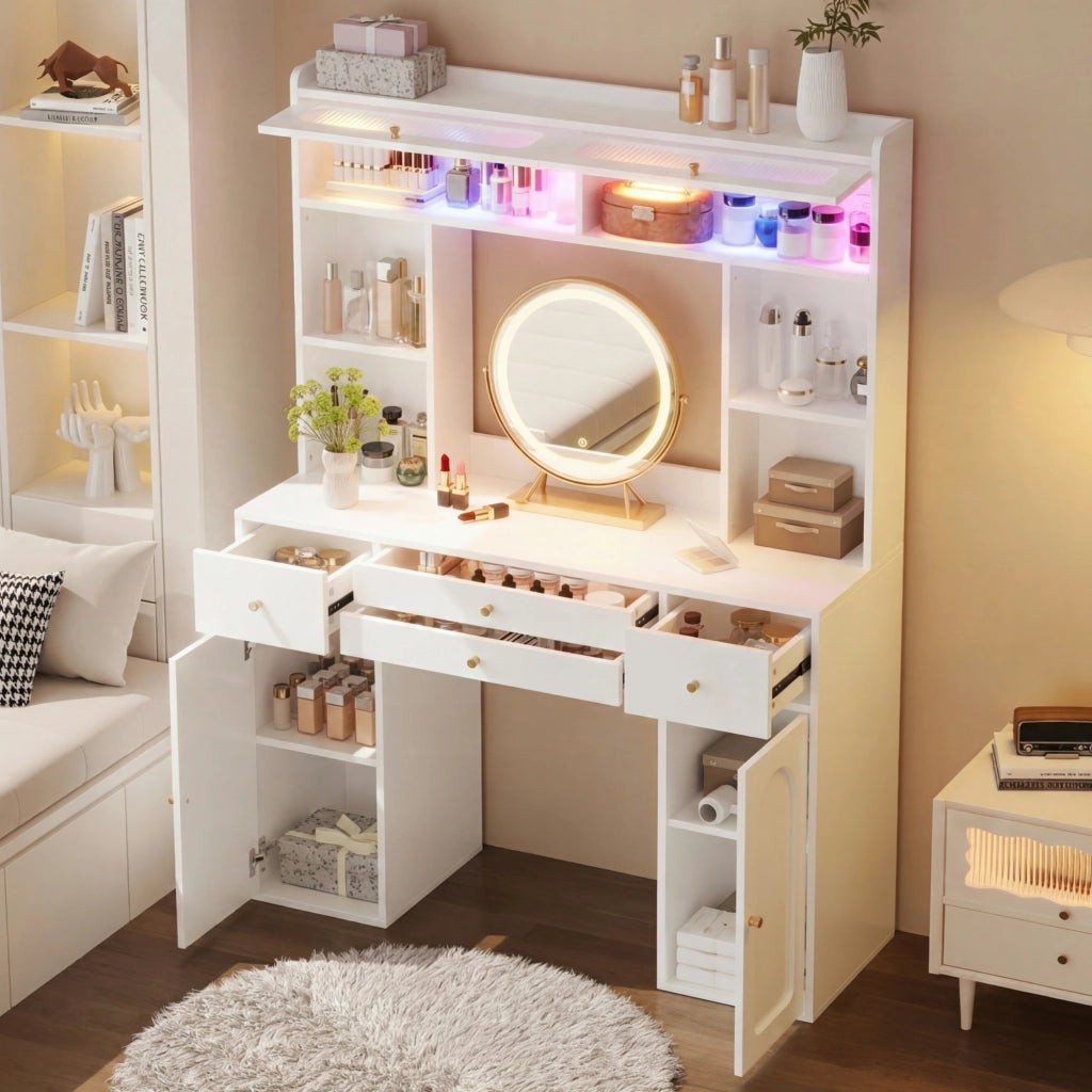 TOELETTA con specchio LED 120x40x160 cm Bianco MDF e vetro