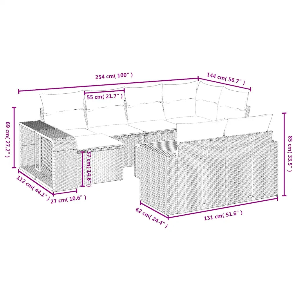 Set Divani da Giardino 11 pz con Cuscini Grigio in Polyrattan 3228921