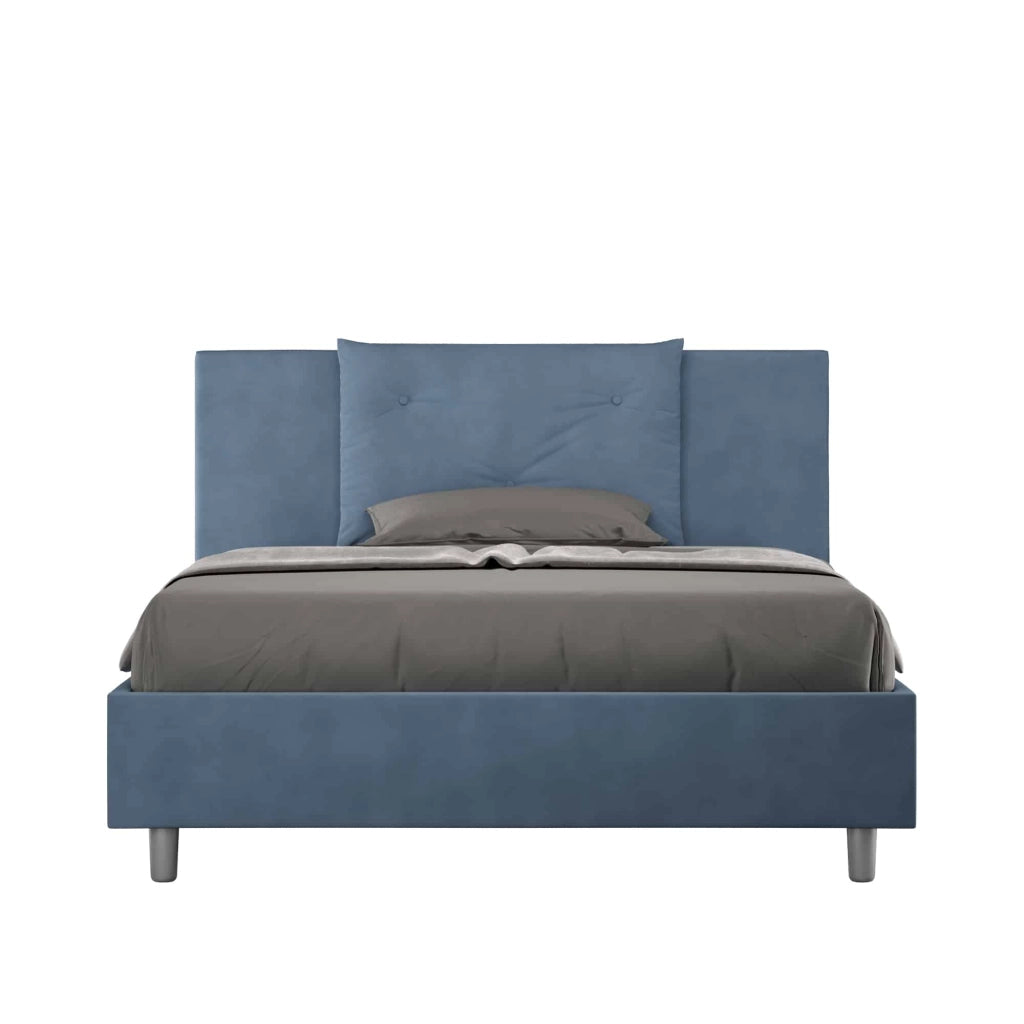 BS COM Letto queen size con rete imbottito 150x190 microfibra blu