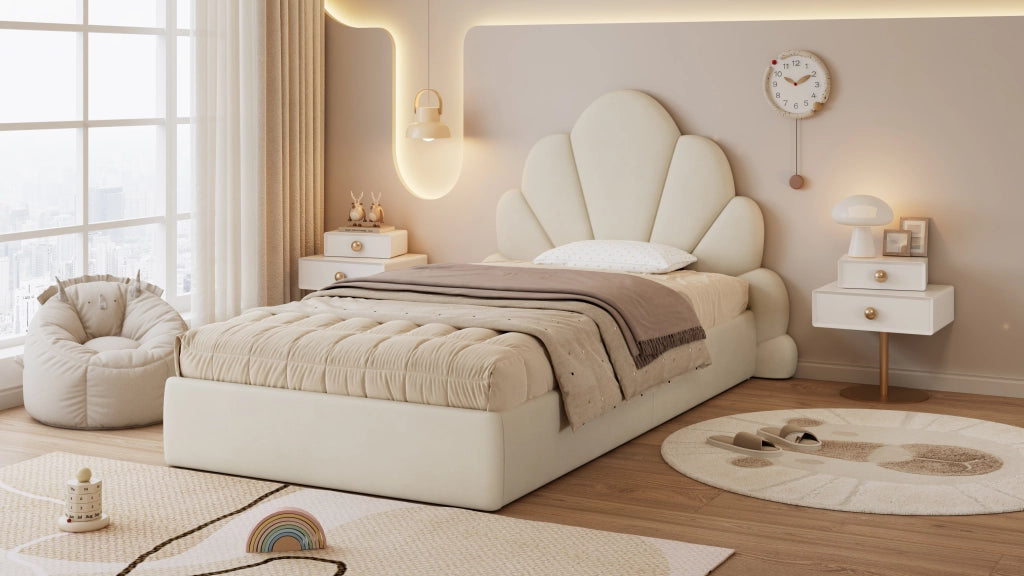 letto imbottito velluto beige 90 x 200 cm
