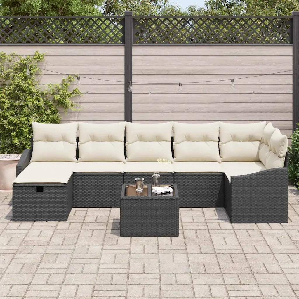 Set di divani con cuscino 8 pcs Nero polyrattan