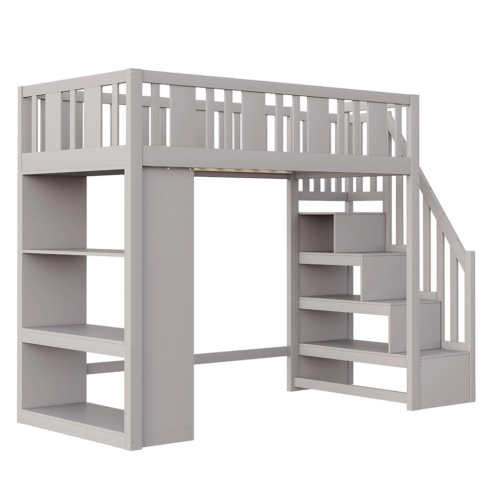 Letto a castello - Xylo - 90x200 cm scala contenitore grigio